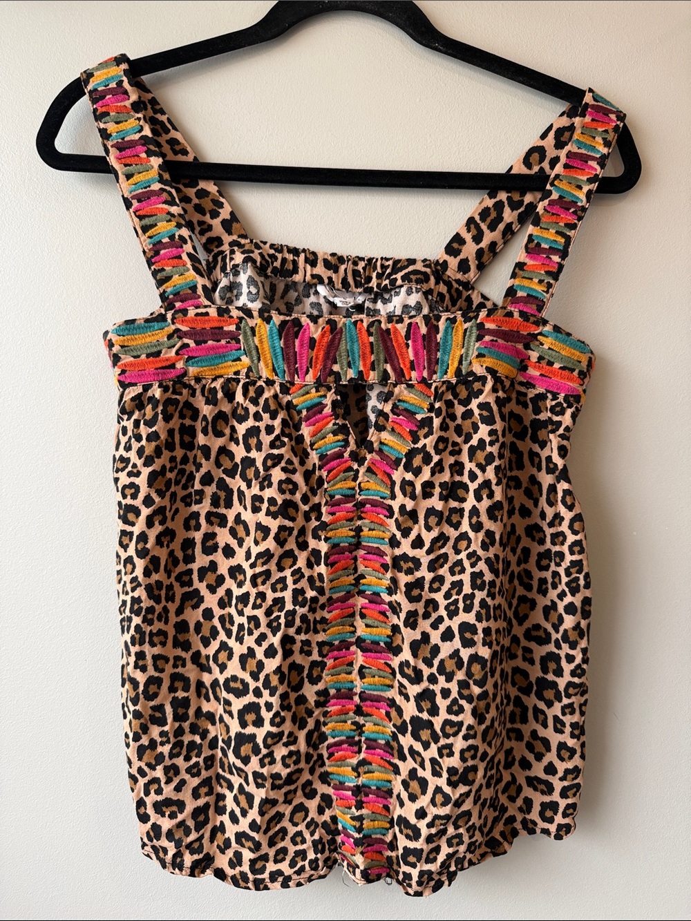 THML Leopard Print Tank Top Pink Teal Orange Yellow embroidery keyhole S